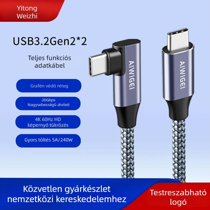USB 3.2 Type-C teljeskörű adatkábel hordozható HDD-hez, 20 Gbps, PD gyorstöltés, 4K kivetítés
