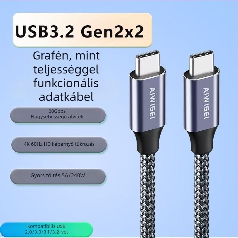 USB 3.2 Type-C teljeskörű adatkábel hordozható HDD-hez, 20 Gbps, PD gyorstöltés, 4K kivetítés