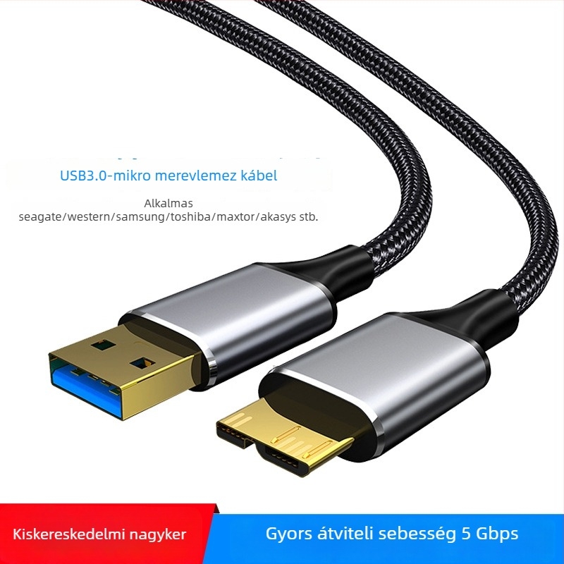 USB 3.0-tól Micro USB-ig merevlemez-adatkábel – egyes csatlakozófej, kiterjesztett adatátvitel, maximális teljesítmény 10W, nylon kábel