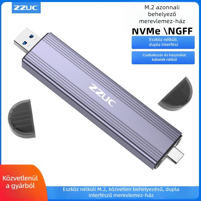 M.2 NVMe SSD külső tok, USB 3.2 Type-C, ABS-alumínium ötvözet, támogatja akár 8 TB-ig, 10 Gbps