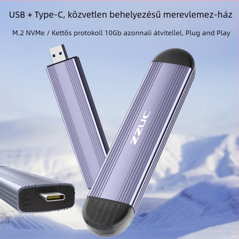 M.2 NVMe SSD külső tok, USB 3.2 Type-C, ABS-alumínium ötvözet, támogatja akár 8 TB-ig, 10 Gbps