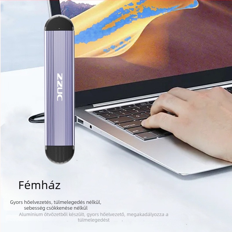 M.2 NVMe SSD külső tok, USB 3.2 Type-C, ABS-alumínium ötvözet, támogatja akár 8 TB-ig, 10 Gbps