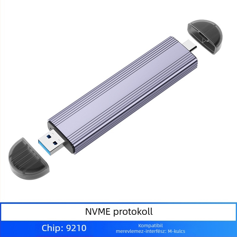 M.2 NVMe SSD külső tok, USB 3.2 Type-C, ABS-alumínium ötvözet, támogatja akár 8 TB-ig, 10 Gbps