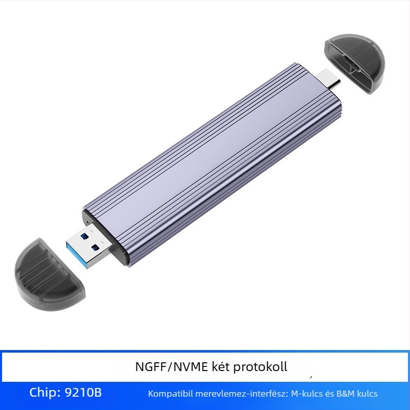 M.2 NVMe SSD külső tok, USB 3.2 Type-C, ABS-alumínium ötvözet, támogatja akár 8 TB-ig, 10 Gbps