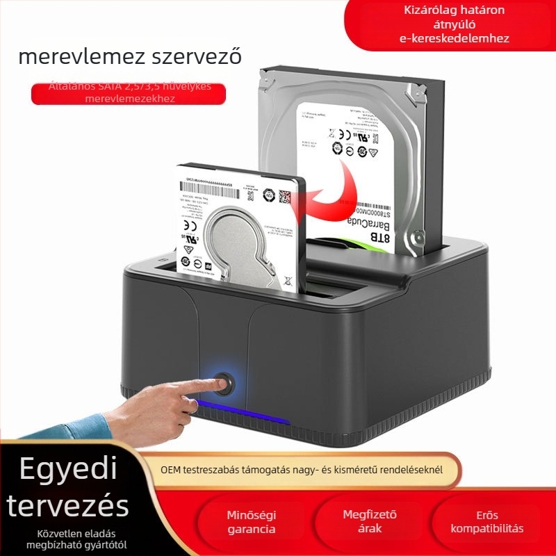 Kétrekes HDD dokkoló USB 3.0 – 5Gbps, maximum 32TB, méretek 142×143×74mm, modell D300