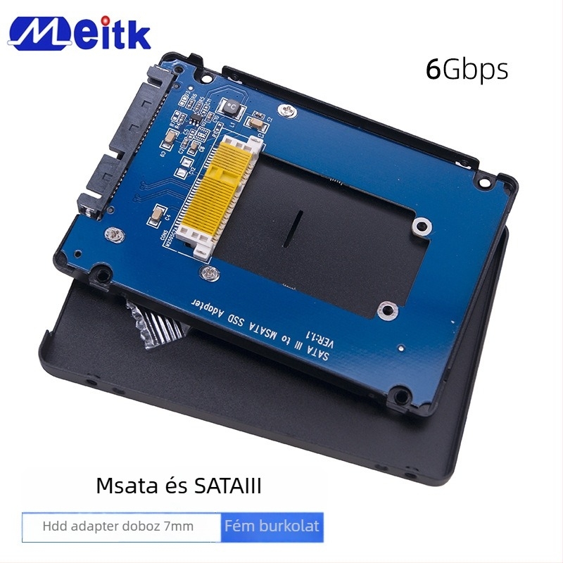 mSATA to SATA3.0 SSD ház, alumínium ötvözet, SATA3 6Gbps, támogatás 2TB-ig, OEM feldolgozás