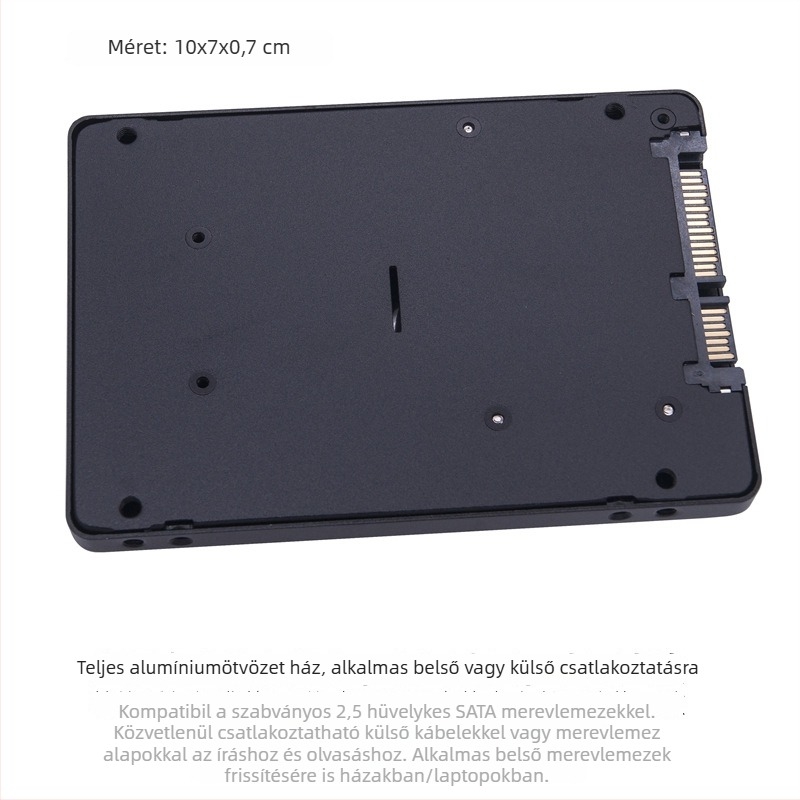 mSATA to SATA3.0 SSD ház, alumínium ötvözet, SATA3 6Gbps, támogatás 2TB-ig, OEM feldolgozás