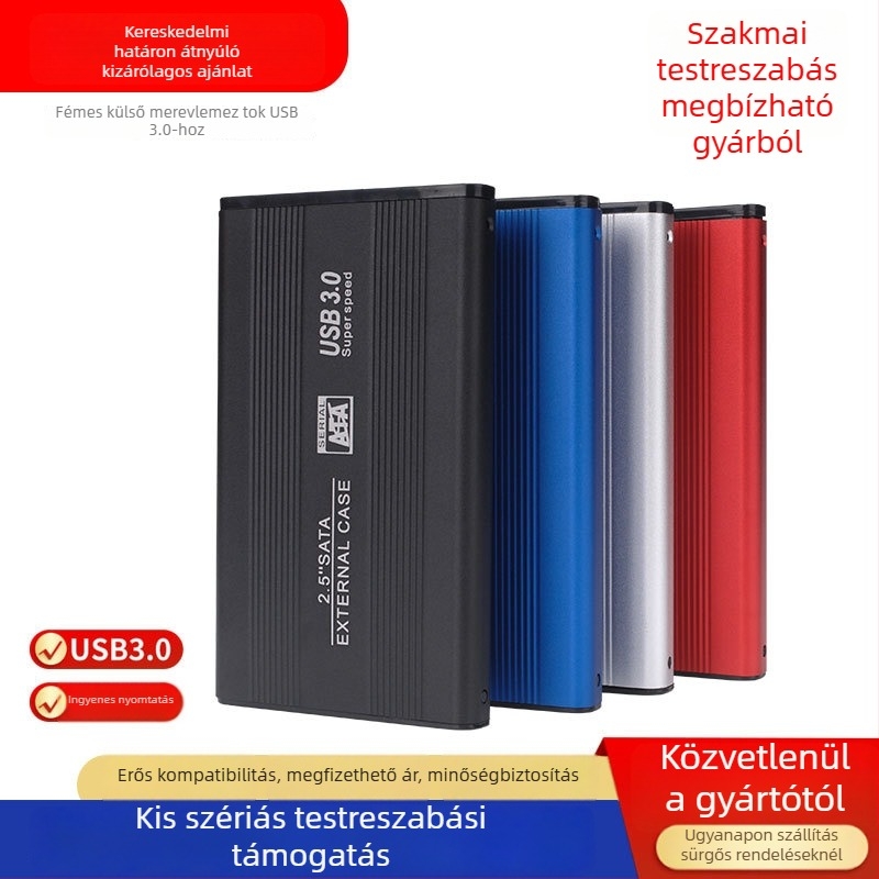USB 3.0 külső SATA merevlemez-tok, alumínium ötvözet test, 5 Gbps