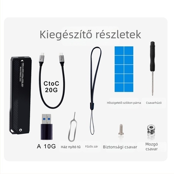 M.2 NVMe USB-C külső SSD ház kábellel, 4TB-ig, 20 Gbps, PH802-2364 modell (OEM)