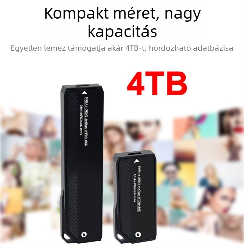 M.2 NVMe USB-C külső SSD ház kábellel, 4TB-ig, 20 Gbps, PH802-2364 modell (OEM)