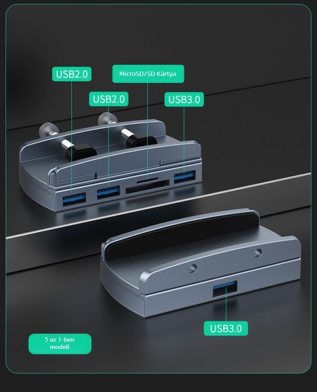 Okute H011/H012 USB-C notebook állványhoz tartozó dokkoló hub HDMI, kártyaolvasó és USB 3.0, külső tápegységgel