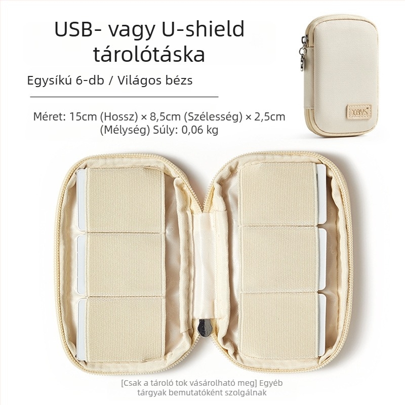 USB‑tartozékok tároló táska USB-meghajtók és biztonsági kulcsok számára (Model C008; Anyag: textil; Offset nyomtatás; Belső csomagolás; USB tárolásra tervezve)
