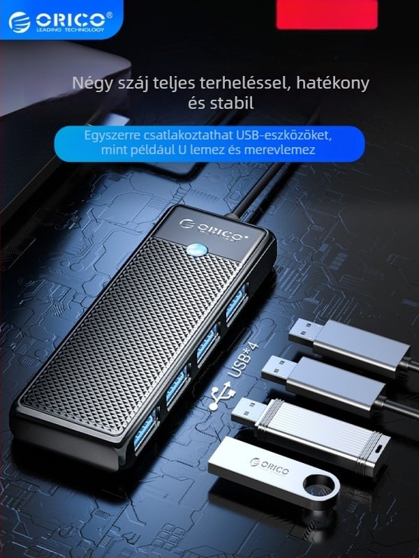 Orico USB többinterfészes bővítő, Type-C osztó, USB 3.0 hub, modell PAPW4A-U3, átviteli sebesség 5 Gbps