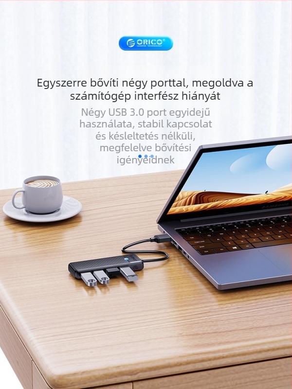 Orico USB többinterfészes bővítő, Type-C osztó, USB 3.0 hub, modell PAPW4A-U3, átviteli sebesség 5 Gbps