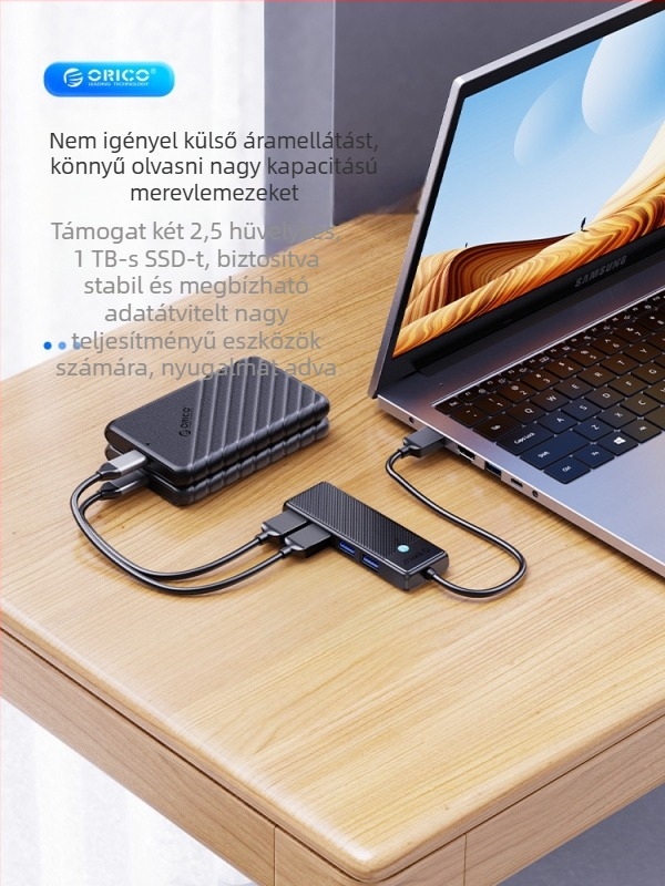 Orico USB többinterfészes bővítő, Type-C osztó, USB 3.0 hub, modell PAPW4A-U3, átviteli sebesség 5 Gbps