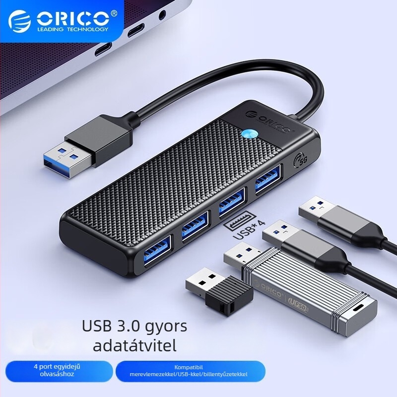 Orico USB többinterfészes bővítő, Type-C osztó, USB 3.0 hub, modell PAPW4A-U3, átviteli sebesség 5 Gbps