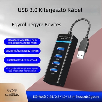 USB 3.0 1–4 hub adapter, USB buszról táplált, nyomtató és PC-hez