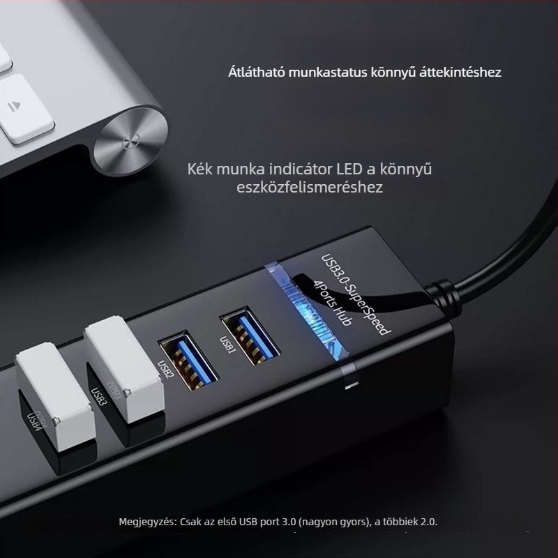 USB 3.0 1–4 hub adapter, USB buszról táplált, nyomtató és PC-hez