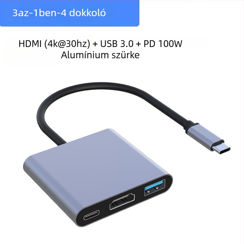 Type-C–HDMI 3-in-1 dokkoló állomás TV-hez és projektorhoz – HDMI kimenet, Type-C interfész, külső tápegység nélkül
