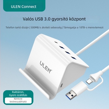 USB 3.0 4-portos hub USB-C bővítéssel, külső tápegység, 5Gbps