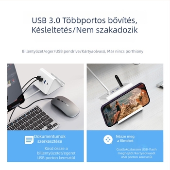 USB 3.0 4-portos hub USB-C bővítéssel, külső tápegység, 5Gbps