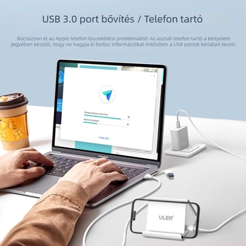 USB 3.0 4-portos hub USB-C bővítéssel, külső tápegység, 5Gbps