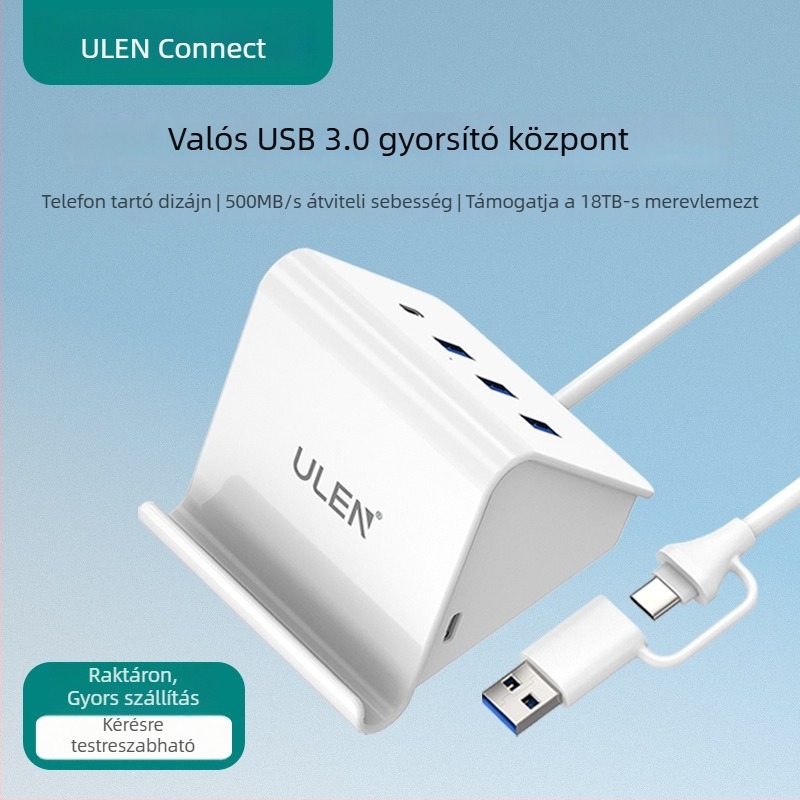 USB 3.0 4-portos hub USB-C bővítéssel, külső tápegység, 5Gbps