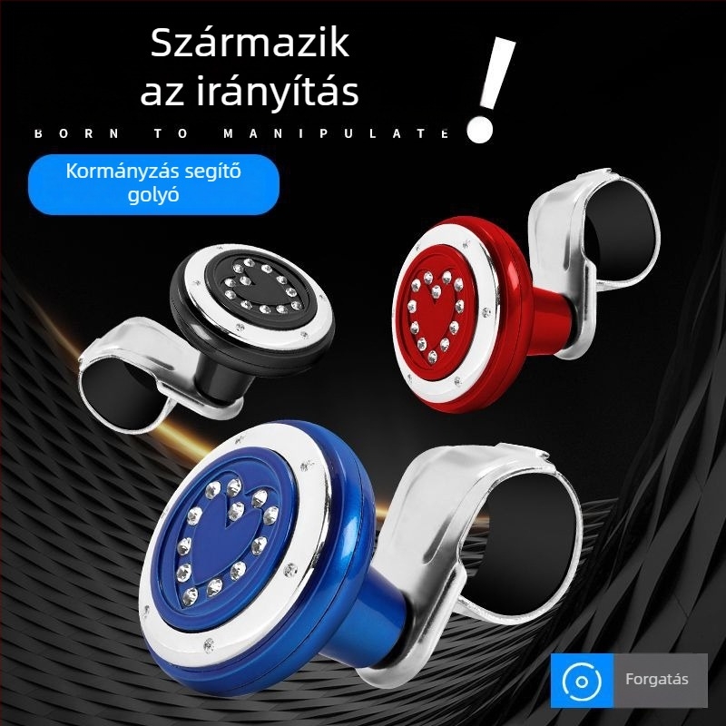 Autó kormánykerék erőgömb, kormányra szerelhető, 360°, fémcsapágyakkal, univerzális