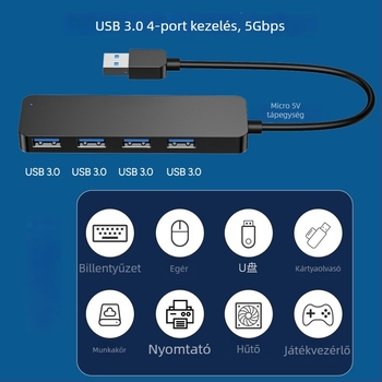 USB 3.0 hub, 4-portos osztó-dokk, One-to-Four dokkoló, 5Gbps, busz-powered, modell AB3-L42