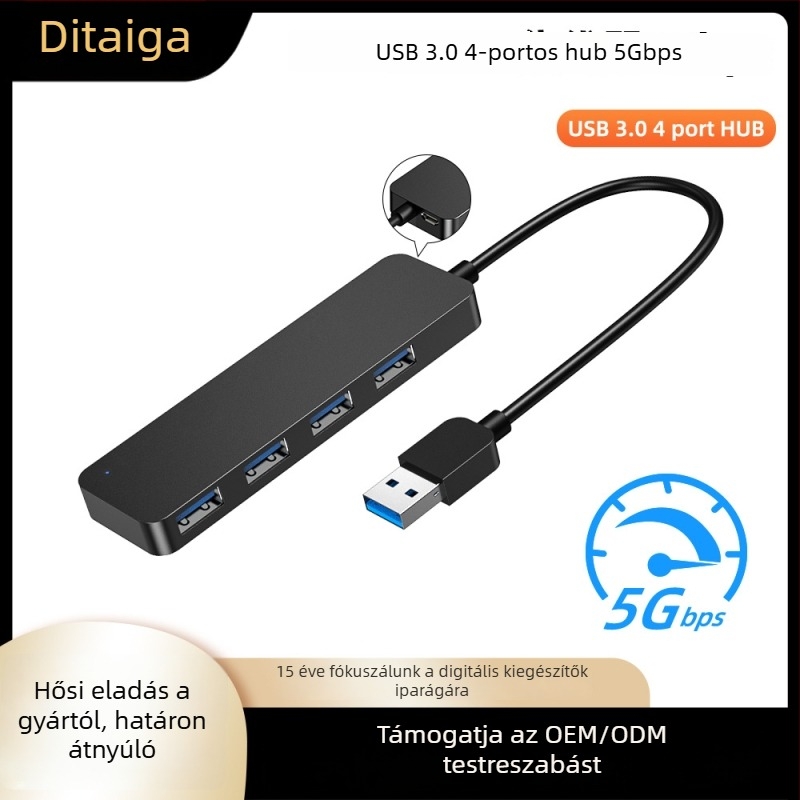 USB 3.0 hub, 4-portos osztó-dokk, One-to-Four dokkoló, 5Gbps, busz-powered, modell AB3-L42