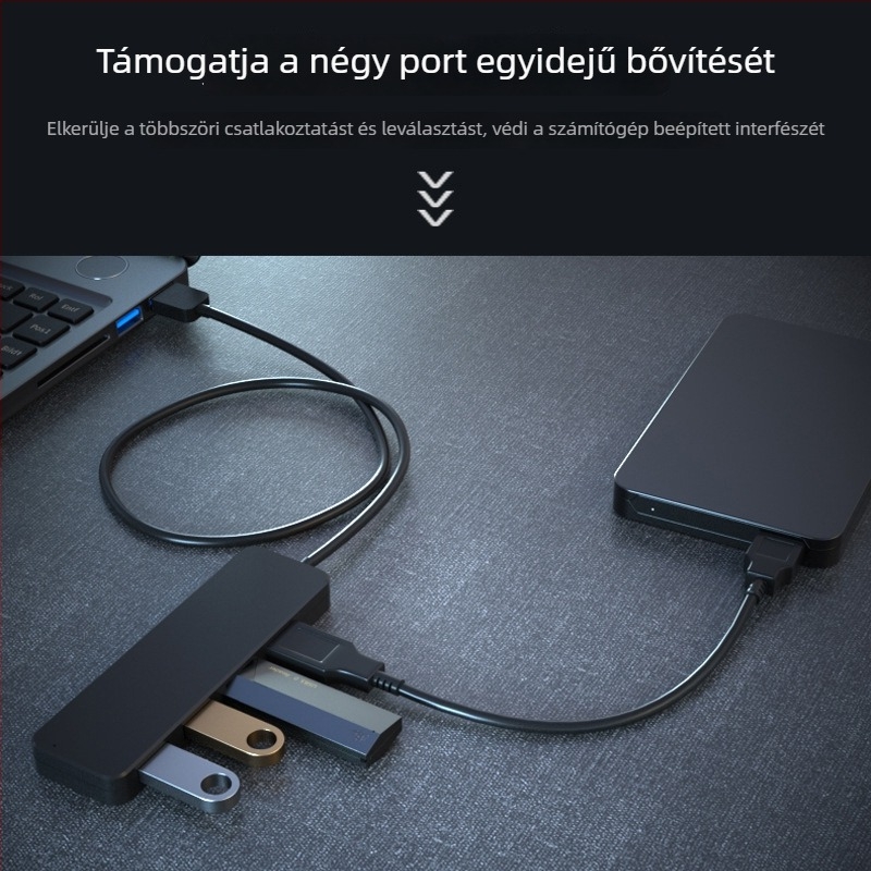USB 3.0 hub, 4-portos osztó-dokk, One-to-Four dokkoló, 5Gbps, busz-powered, modell AB3-L42