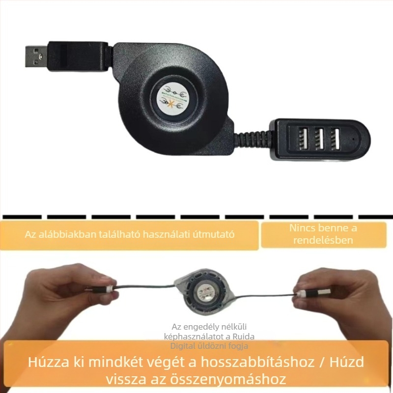 USB hub 1–3 porttal külső tápegységgel, USB 2.0 kábel 1 m