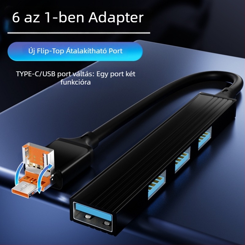 USB-C hub dokkoló állomás, 4-portos bővítés, 4 az 1-ben, 11 cm kábel, külső tápegítés nélkül