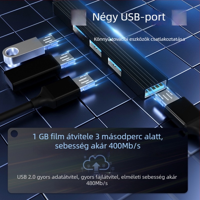 USB-C hub dokkoló állomás, 4-portos bővítés, 4 az 1-ben, 11 cm kábel, külső tápegítés nélkül