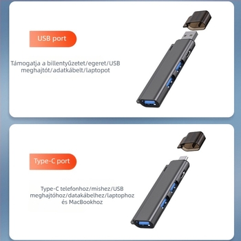 JAYA USB-C 4-portos USB 3.0 dokkoló hub (JY-931), 5Gbps, külső tápellátás nélkül