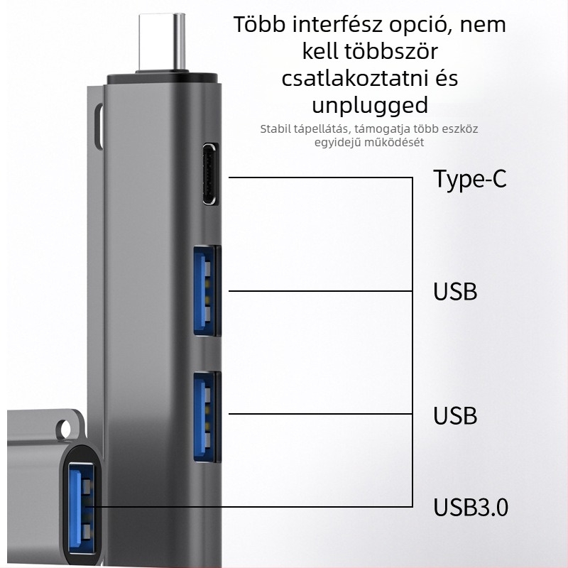 JAYA USB-C 4-portos USB 3.0 dokkoló hub (JY-931), 5Gbps, külső tápellátás nélkül