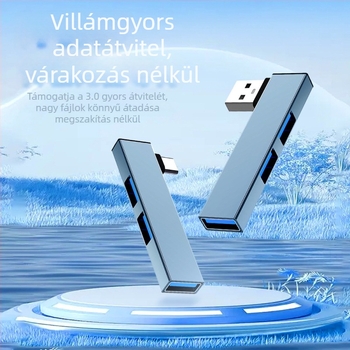 USB 3.0 szögletes dokkoló hub, 3-portos osztó, 6,6 cm kábel, ötvözet test, 10 Gbps