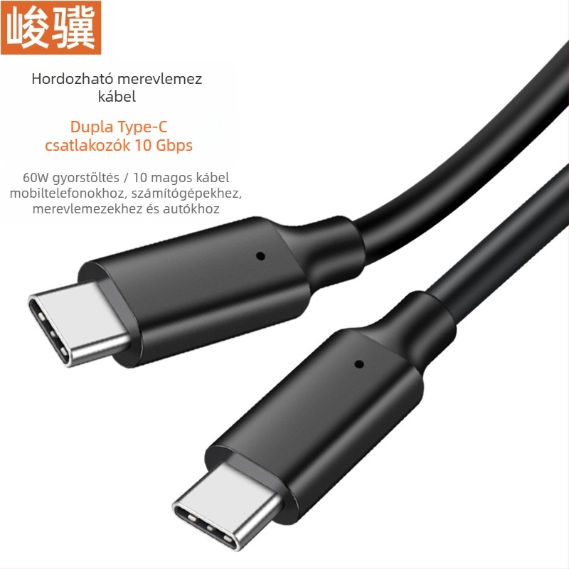 Kétvégű USB-C adatkábel mobil merevlemezhez tokban, 10 Gbps, C-to-C 3.2, kamerához adatkábel