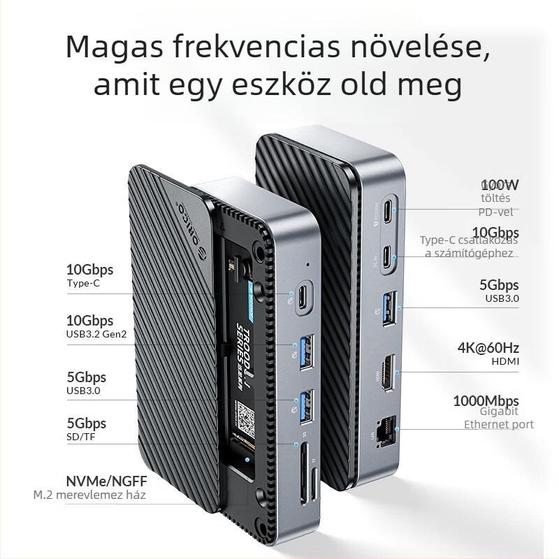 Orico DPM2p9 ventilátorral – M.2 meghajtó ház, asztali Thunderbolt 3 dokkoló, Type-C interfész, külső tápegység nélküli