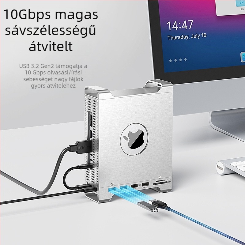 Mac mini M4 keret-dokk M.2 NVMe SSD tok, USB-C interfész, 10 Gbps, külső tápegység nélkül
