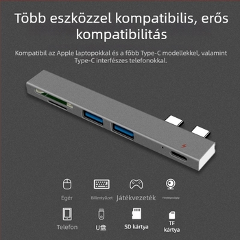 XSOON XS819 Type-C dokkoló állomás, 5-in-1, USB 2.0, busz-ellátás nélkül, 0,1 m kábel