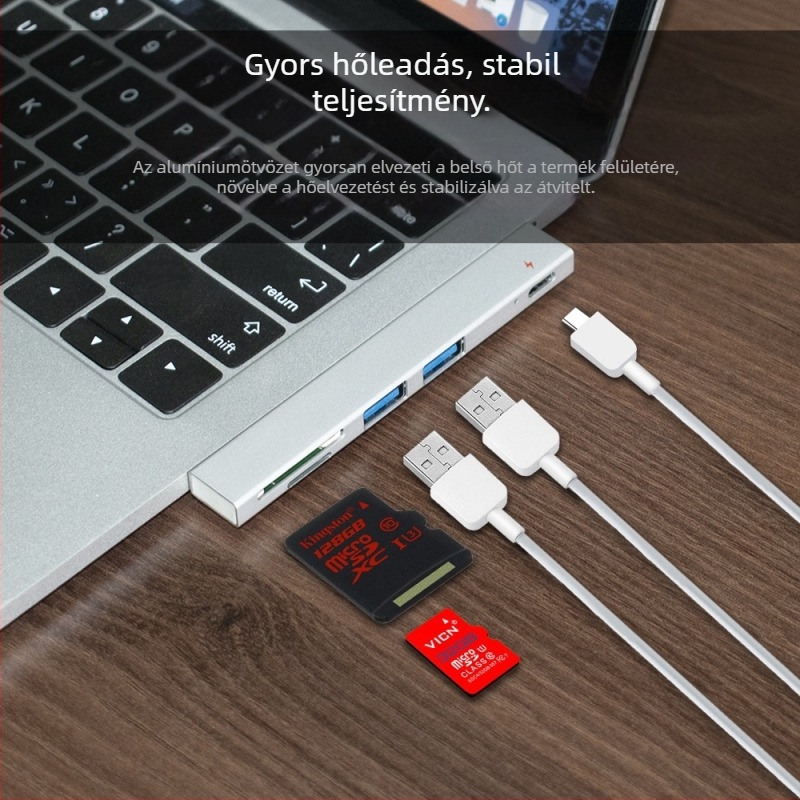 XSOON XS819 Type-C dokkoló állomás, 5-in-1, USB 2.0, busz-ellátás nélkül, 0,1 m kábel