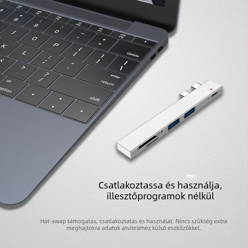 XSOON XS819 Type-C dokkoló állomás, 5-in-1, USB 2.0, busz-ellátás nélkül, 0,1 m kábel