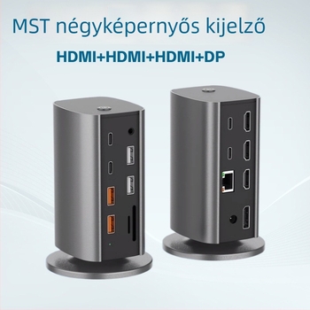 12-in-1 függőleges dokkolóállomás USB-C-vel, USB 3.2 10Gbps, 4K/8K, külső tápegység, kábel 0,15 m