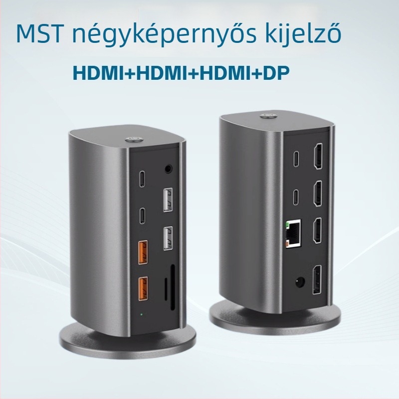 12-in-1 függőleges dokkolóállomás USB-C-vel, USB 3.2 10Gbps, 4K/8K, külső tápegység, kábel 0,15 m