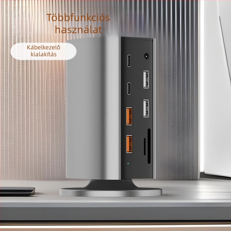 12-in-1 függőleges dokkolóállomás USB-C-vel, USB 3.2 10Gbps, 4K/8K, külső tápegység, kábel 0,15 m