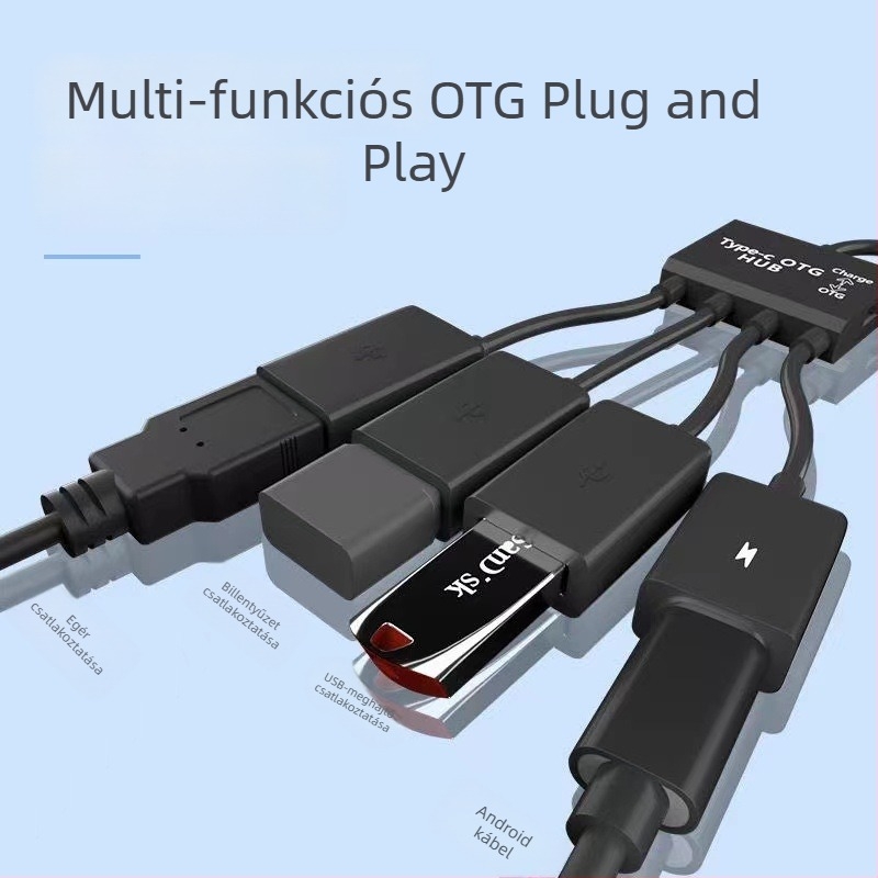 4-portos OTG USB hub kapcsolóval, USB 2.0, külső tápegység nélküli