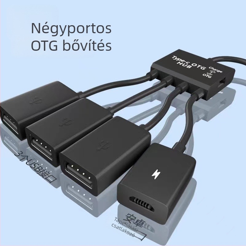 4-portos OTG USB hub kapcsolóval, USB 2.0, külső tápegység nélküli