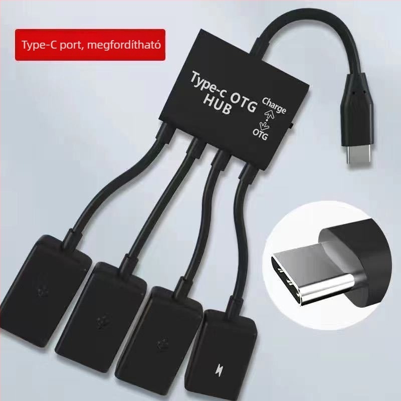 4-portos OTG USB hub kapcsolóval, USB 2.0, külső tápegység nélküli