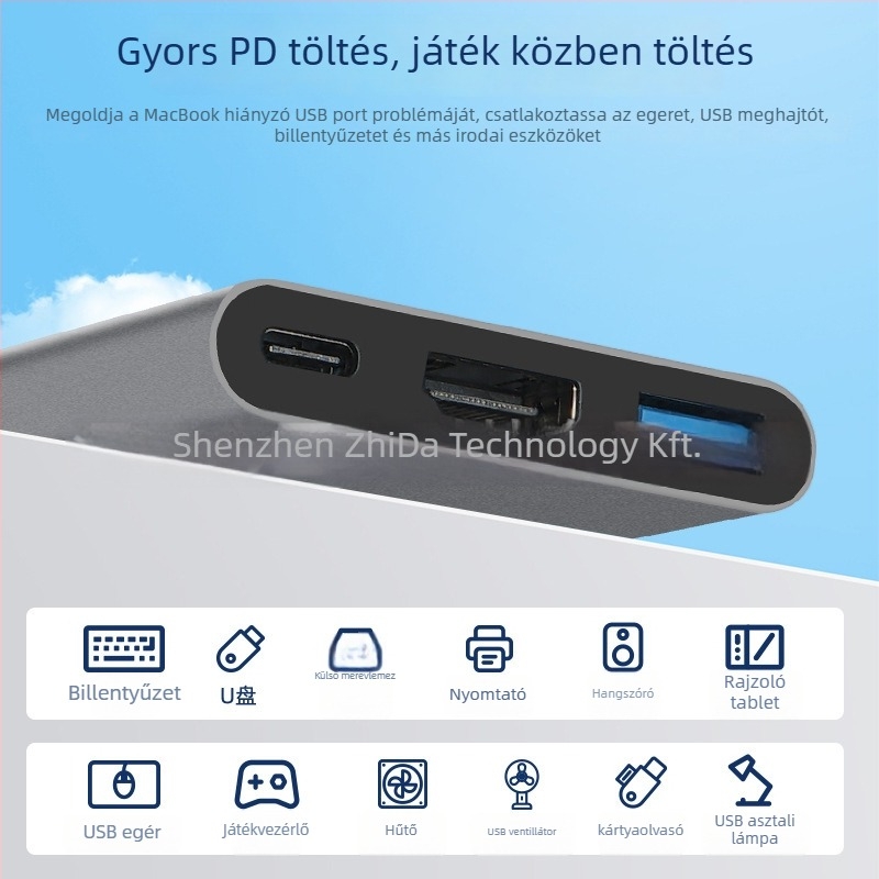 ZEADOW ZD1002 Type-C HDMI 4K Dokkolóállomás USB 3.0, PD Gyors töltés